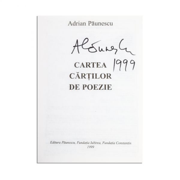 Adrian Păunescu, Cartea cărților de poezie, 1999, cu autograf