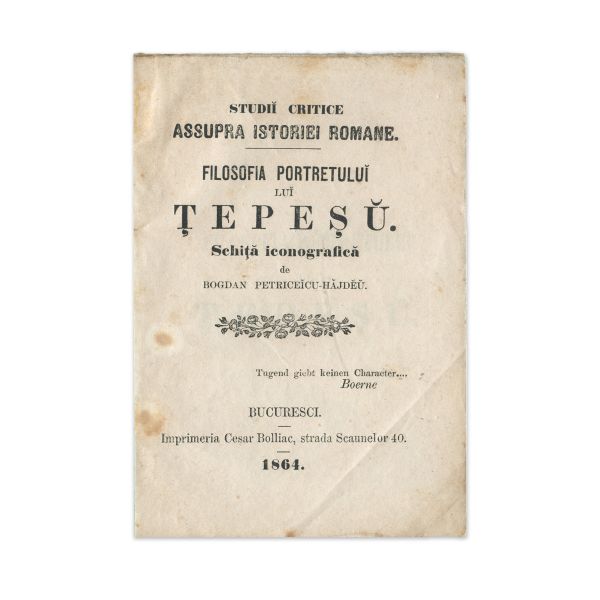 Bogdan Petriceicu-Hasdeu, Filosofia portretului lui Țepeș, 1864, cu dedicație pentru Alexandru Ioan Cuza