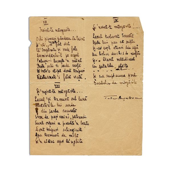 Tudor Mușatescu, manuscrisul poemului „Înșiră-te mărgărite...”, 1926 - Piesă rară