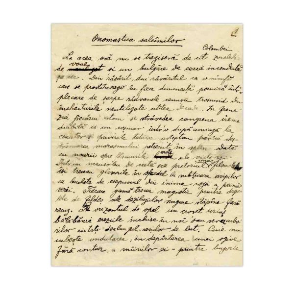 Sașa Pană, Onomastica salcâmilor, șapte file manuscris dedicate Colombei Voronca, 23.8.1930