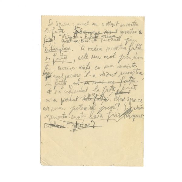 Emil Cioran, „ A vedea moartea față în față este un ocol prin moarte” - filă manuscris