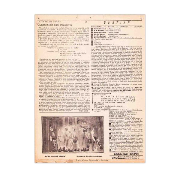 Publicația „UNU”, anul II, nr. 10, februarie 1929