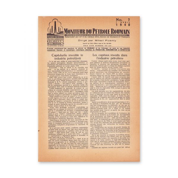 Mihail Pizanty, 11 studii despre petrol și industria petroliferă publicate în Moniteur du Petrole Roumain, 1937-1940