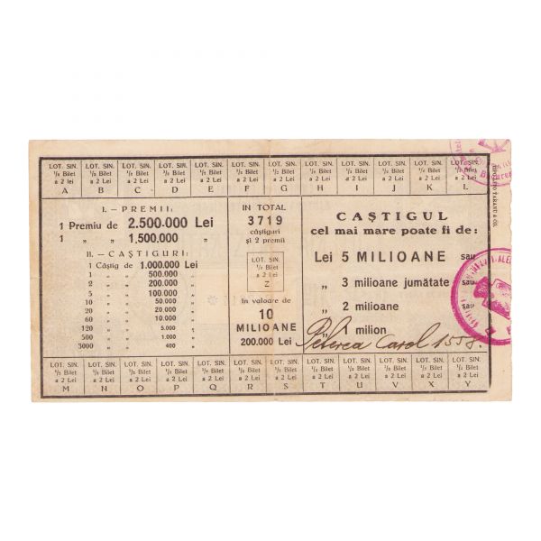 Bilet la Loteria Sinistraților, 1927