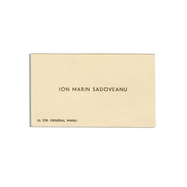 Ion Marin Sadoveanu, carte de vizită cu o însemnare olografă, 1929