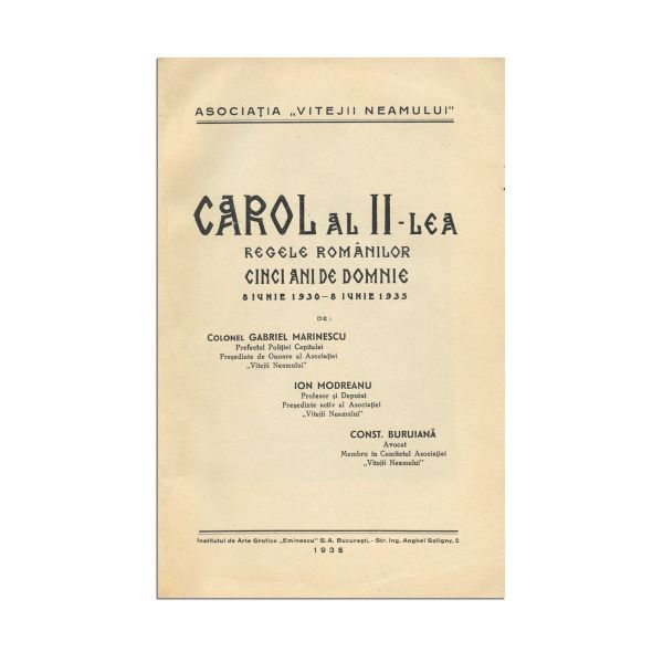 Col. Gabriel Marinescu, Ion Modreanu, Const. Buruiană, Carol al II-lea regele românilor, 1935