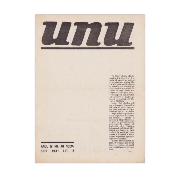 Publicația „UNU”, anul IV, nr. 40, 1931