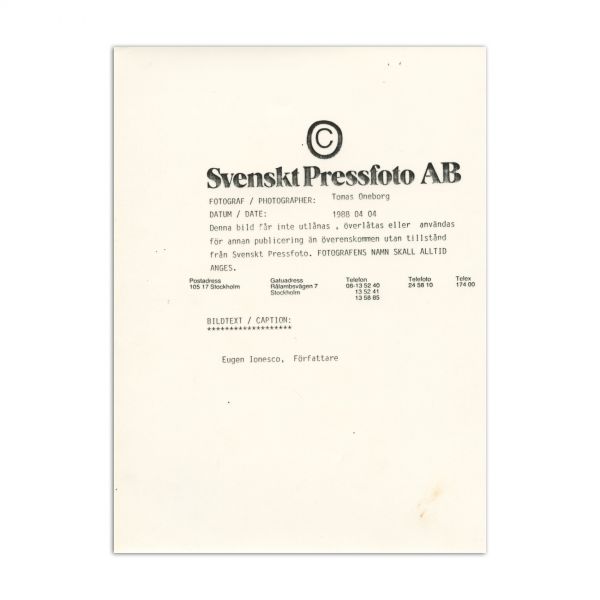 Eugen Ionescu, set de fotografii de presă, cca. 1977-1988
