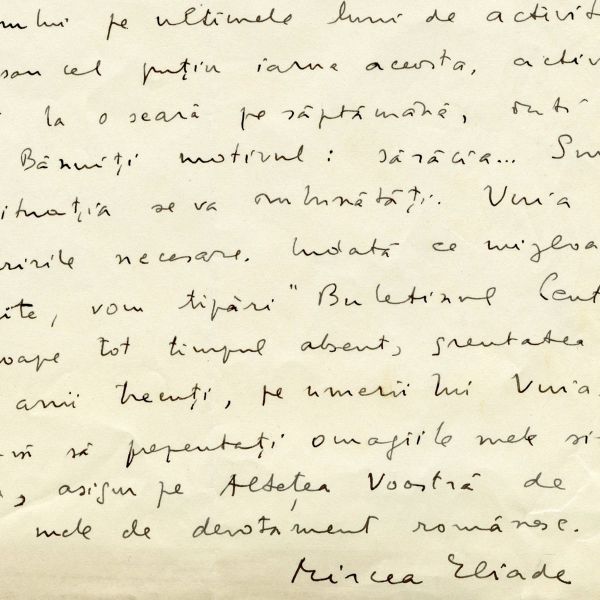 Mircea Eliade, scrisoare pentru A.S.R. principele Nicolae, 4 noiembrie 1953