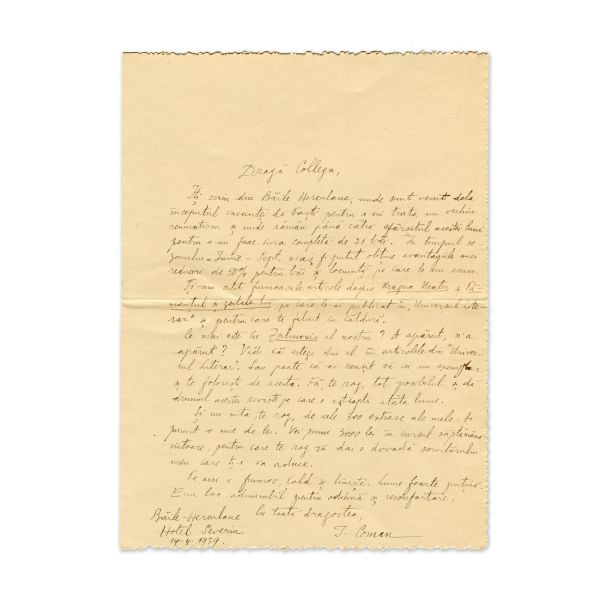 Ioan Coman, scrisoare pentru Mircea Eliade, 14 aprilie 1939