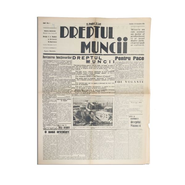 Publicația „Dreptul muncii”, Anul I, Nr. 1, 20 octombrie 1934