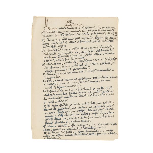 Lucian Blaga, notele operei Faust, manuscris
