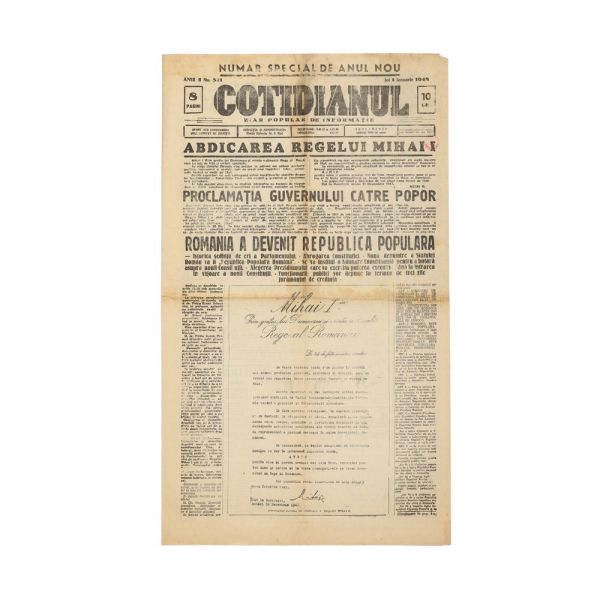 Publicația „Cotidianul”, 1 Ianuarie 1948 - Abdicarea Regelui Mihai I 