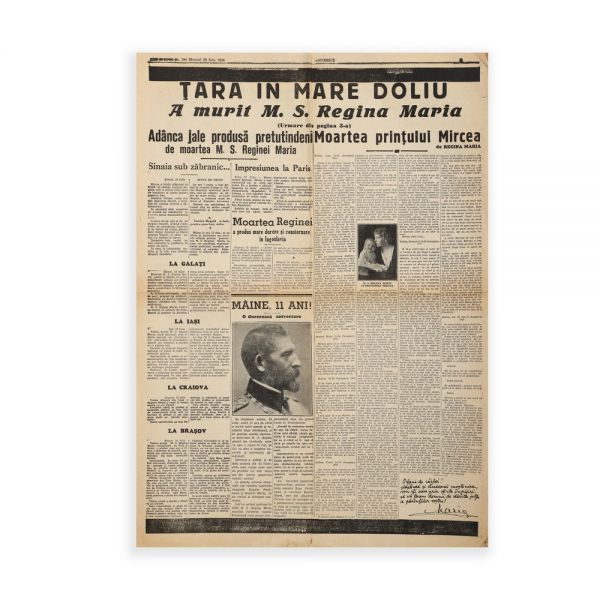 Publicația „Universul”, 20 Iulie 1938 - Moartea M. S. Regina Maria