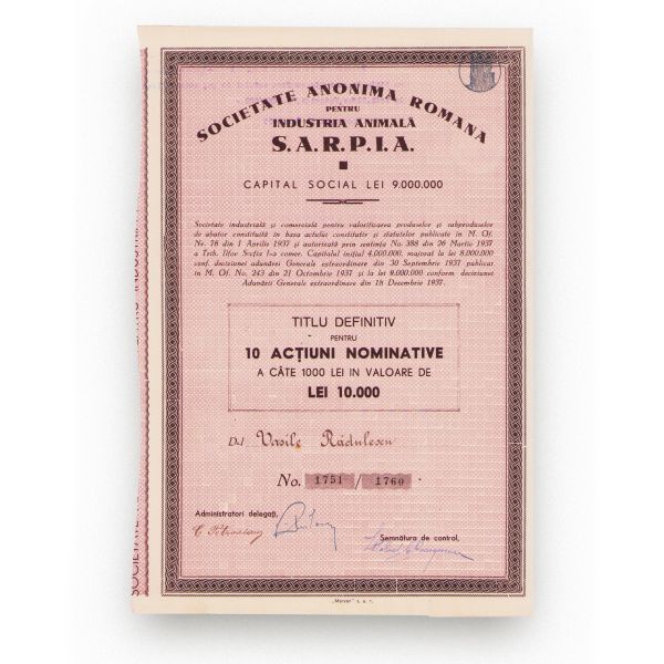 Societate pentru industria animală - „S.A.R.P.I.A.” , două titluri definitive