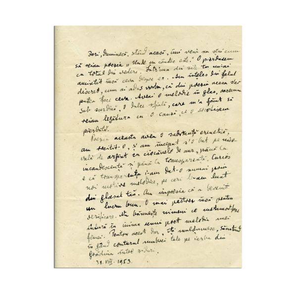 Lucian Blaga, scrisoare pentru Elena Daniello, 31 august 1953