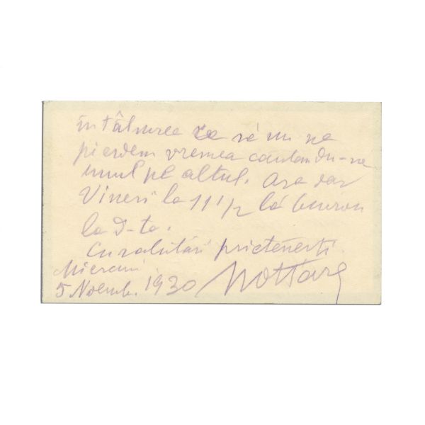 Constantin I. Nottara, carte de vizită cu însemnare olografă
