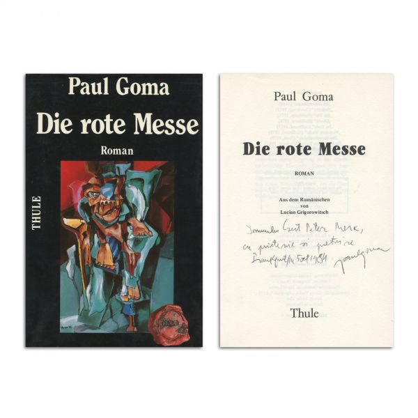 Paul Goma, Die Rote Messe, 1984, cu dedicație către Peter Merk