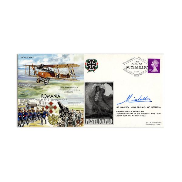 Carte poștală și doua plicuri, Căderea Bucureștiului, cu semnătura regelui Mihai I și a căpitanul R. Payne