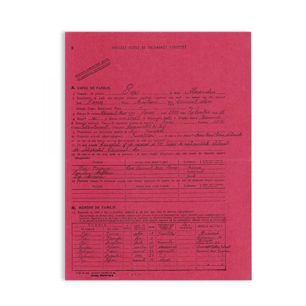Recensământul General al României din 1941, model de act pentru refugiați