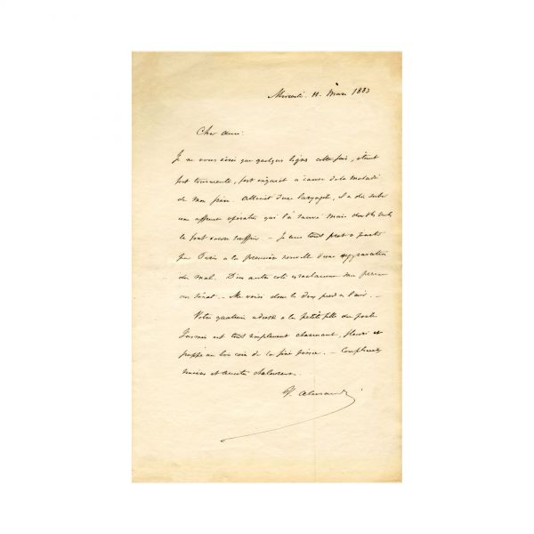 Vasile Alecsandri, heliogravură, scrisoare olografă și carte de vizită