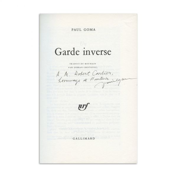 Paul Goma, Gardă inversă, 1979, cu dedicație