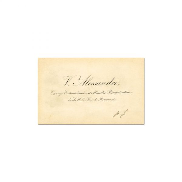 Vasile Alecsandri, heliogravură, scrisoare olografă și carte de vizită