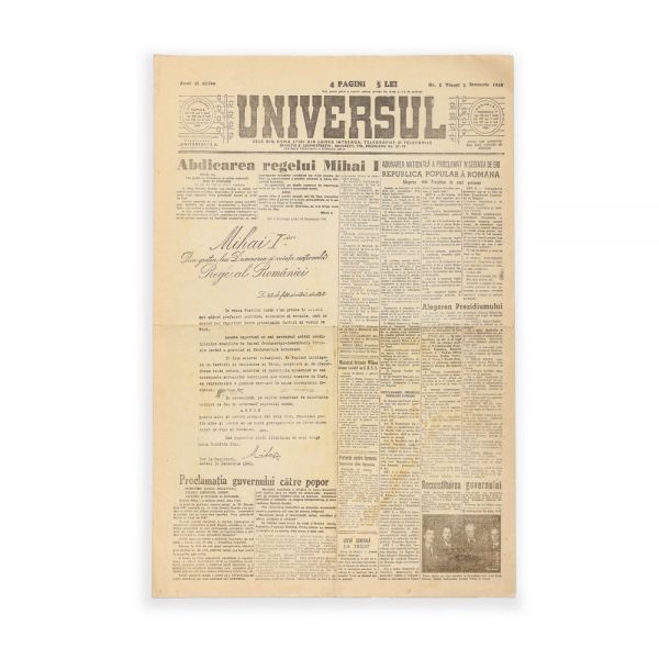 Publicația „Universul”, 2 Ianuarie 1948 - Abdicarea Regelui Mihai I