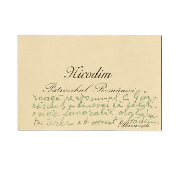 Patriarhul Nicodim al României, carte de vizită cu însemnare olografă