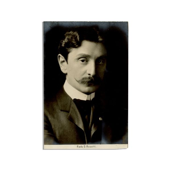 Radu D. Rosetti, carte poștală fotografică + dedicație olografă către Mihail Sadoveanu