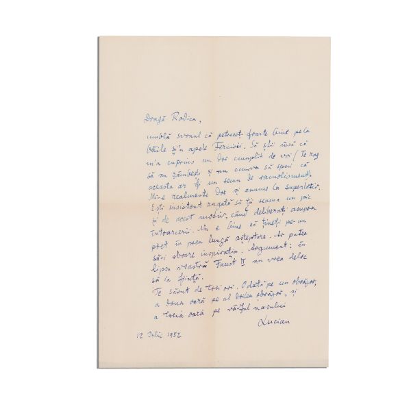 Lucian Blaga, scrisoare de dragoste pentru Elena Daniello, 12 iulie 1952