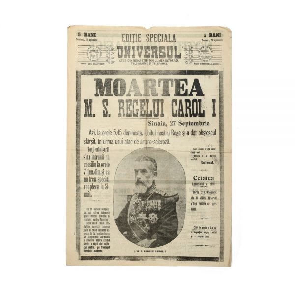 Publicația „Universul”, 28 Septembrie 1914 - Moartea M. S. Regelui Carol I