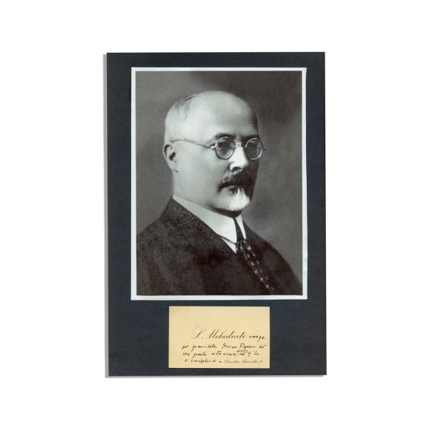 S. Mehedinți, fotografie de epocă + carte de vizită cu o însemnare olografă
