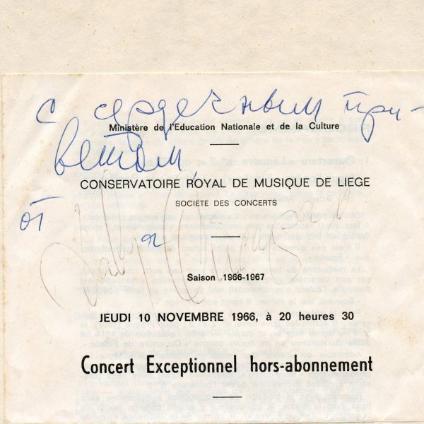 Programul unui concert, cu semnătura lui David Oistrakh