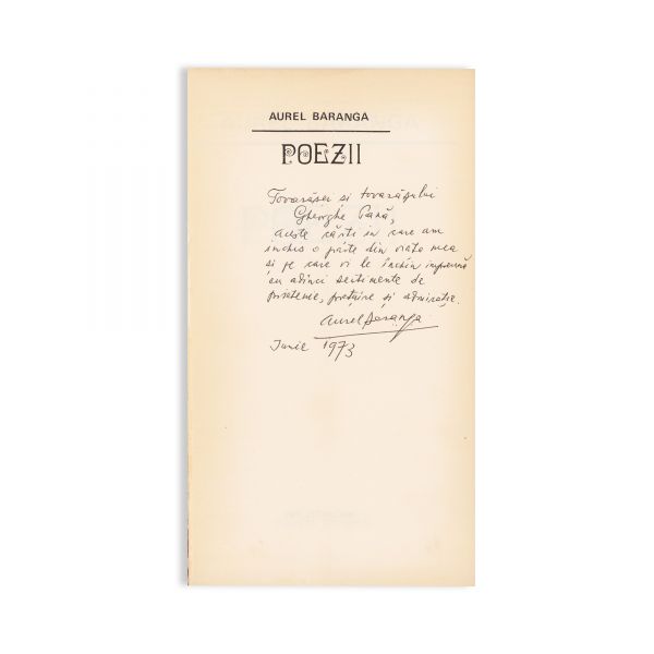 Aurel Baranga, Teatru + Poezii, 1973, cu dedicație pentru Gheorghe Pană 