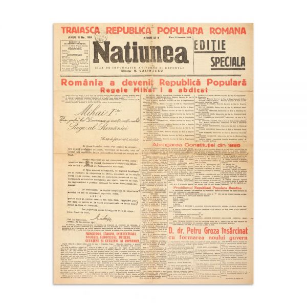 Publicația „Națiunea”, 2 Ianuarie 1948 - România a devenit Republică Populară