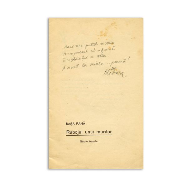 Sașa Pană, Răbojul unui muritor, 1926