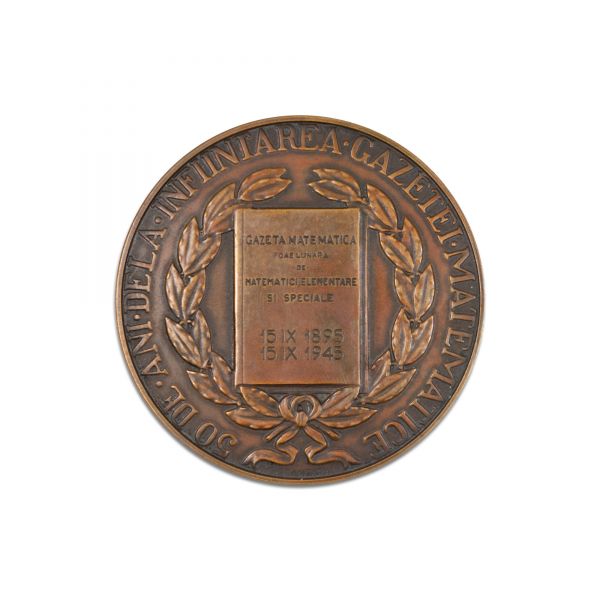 Medalie „50 de ani de la înființarea Gazetei Matematice”, 1945, gravor G. Stănescu