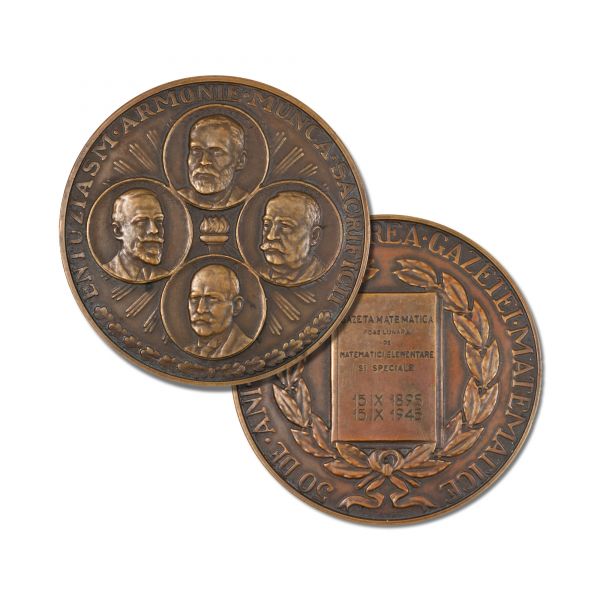 Medalie „50 de ani de la înființarea Gazetei Matematice”, 1945, gravor G. Stănescu