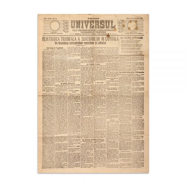Publicația „Universul”, 20 Decembrie 1918 - Reintrarea triumfală a suveranilor în capitală