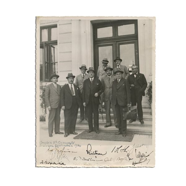 N. G. Tistu, C. Kirițescu și A. Golescu, Comisia de bacalaureat, București, fotografie de epocă și semnături olografe, 1934