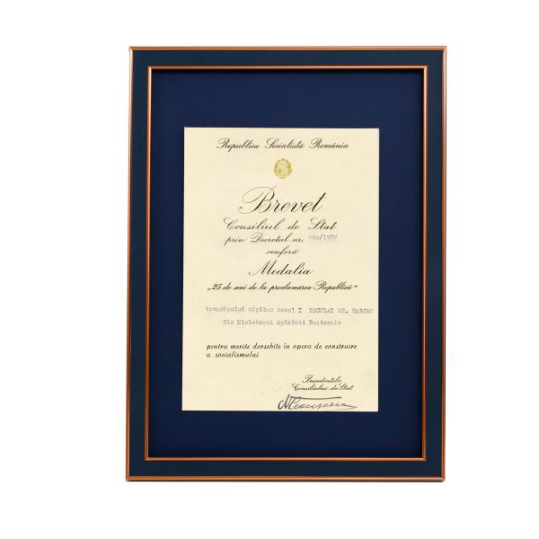 Neculai Gh. Harjau, brevet pentru Medalia „25 de ani de la proclamarea Republicii”, 1972