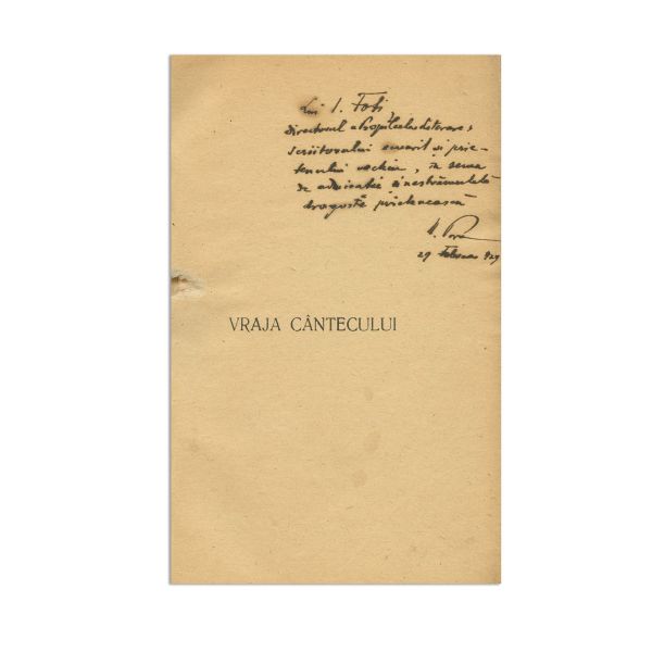 N. Pora, Vraja cântecului, cu dedicație pentru I. Foti