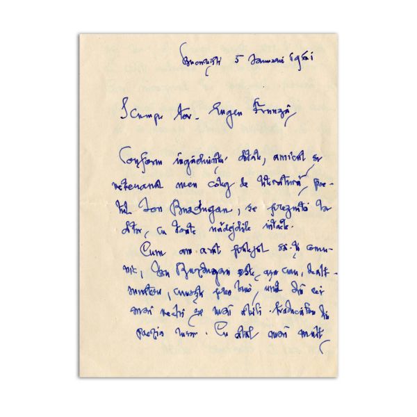 Perpessicius, scrisoare pentru Eugen Frunză, 5 ianuarie 1961