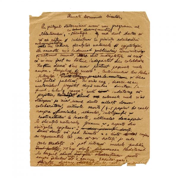 Mircea Eliade, scrisoare olografă către directorul Ziarului Științelor și Călătoriilor 
