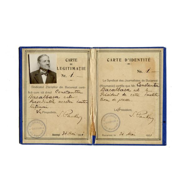 Constantin Bacalbașa, carte de legitimație + carte poștală