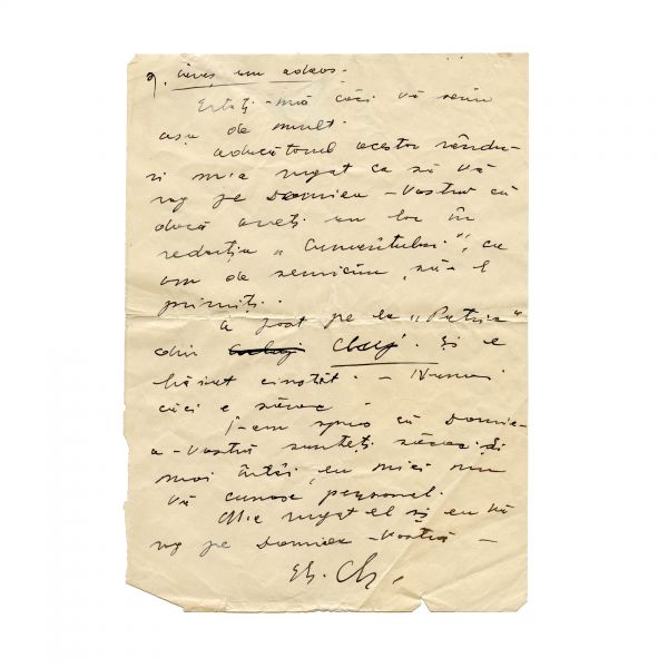 Mircea Eliade, corespondență de la Gheorghe Chindriș, 1938