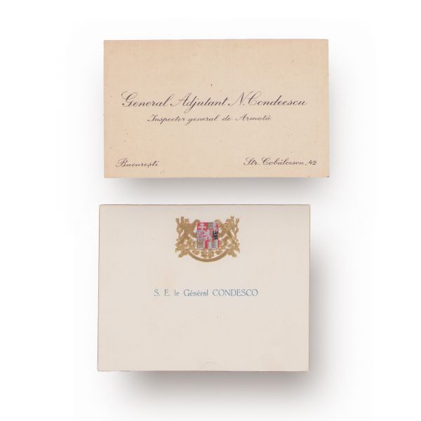 Generalul Nicolae Condeescu, fotografie de mari dimensiuni semnată olograf + două cărți de vizită