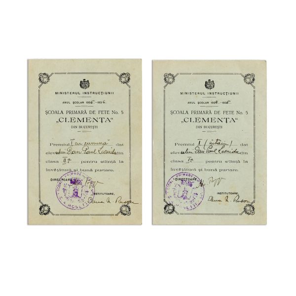 Dan Paul Leonida, două premii de la Școala primară de fete nr. 5 „Clemența”, 1934-1936