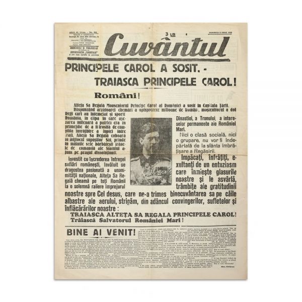 Publicația „Cuvântul”, 8 Iunie 1930 - Trăiască Principele Carol al II-lea